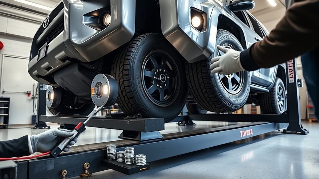 4Runner alignment checklist showing tire pressure, ride height, steering wheel centering, toe, caster, and camber checks