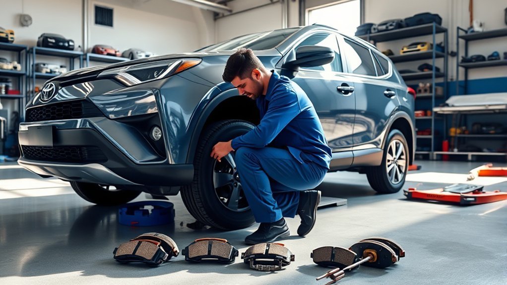 Brake Maintenance for Toyota RAV4: 2026 Service Guide 3 Toyota RAV4 60000 mile brake service inspection with technician checking brake components