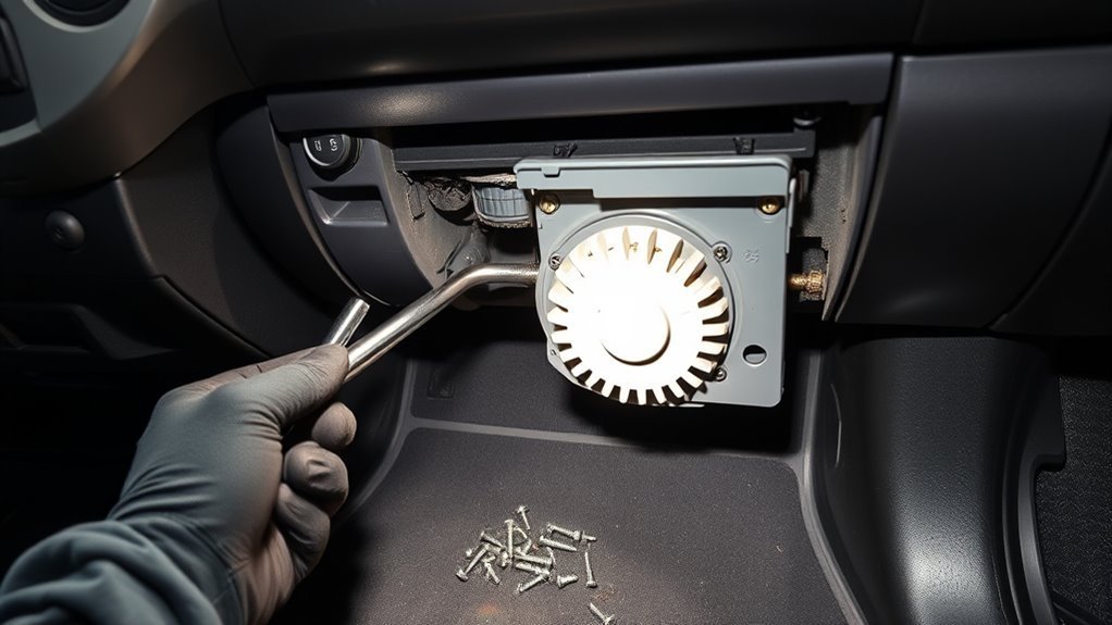 Toyota Tundra HVAC box access area for inspecting blend door actuator gears and linkage