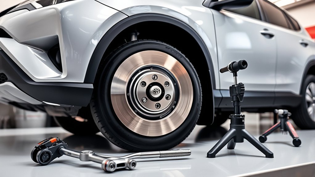 Tools and safety supplies for replacing Toyota RAV4 brake rotors