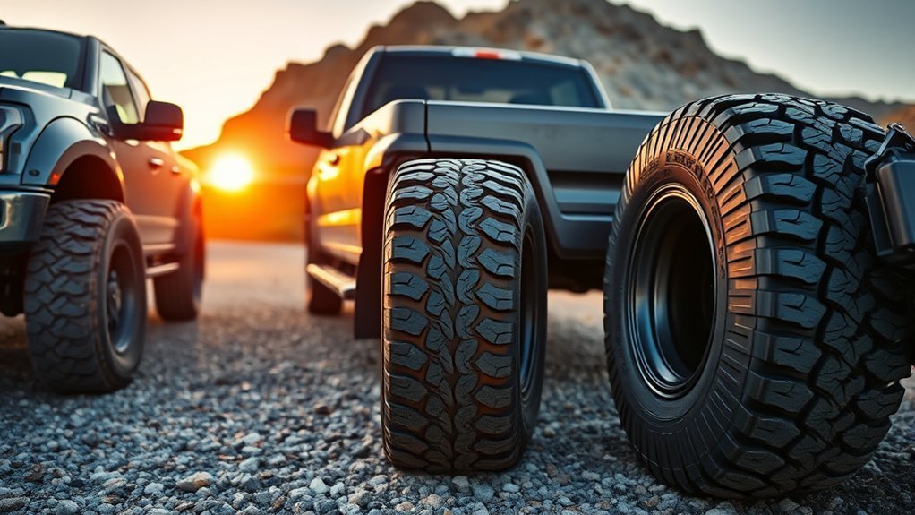 Comparison guide for choosing highway, all-terrain, rugged-terrain, or mud-terrain tires by driving conditions