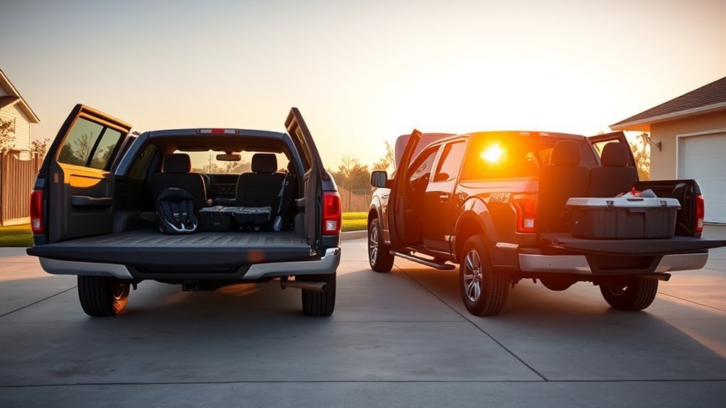 Crew cab pickup interior showing larger rear seating and practical cabin storage