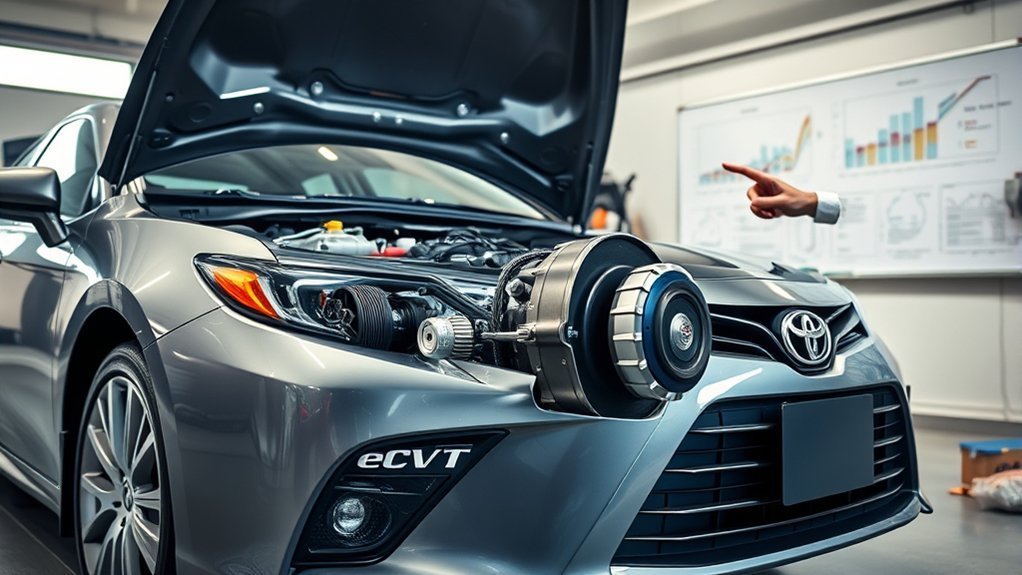 Toyota Camry Hybrid eCVT power distribution system with engine and electric motor flow