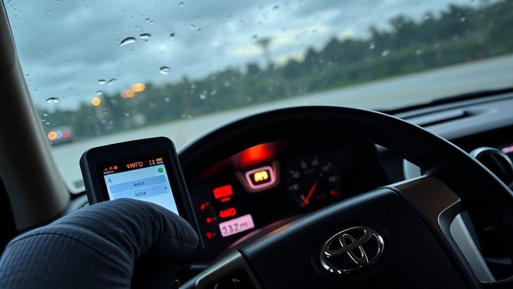 Toyota Tundra dashboard with flashing 4LO warning indicating a 4WD fault