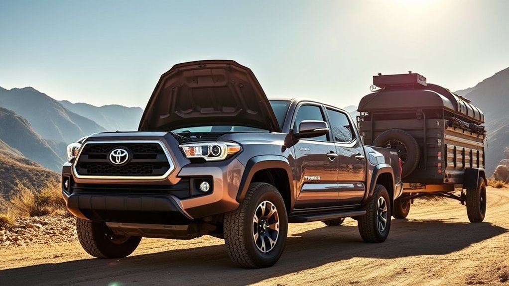Tacoma i-FORCE MAX: 2026 Hybrid Power, MPG Specs 3 Toyota Tacoma hybrid towing a trailer with i-FORCE MAX powertrain