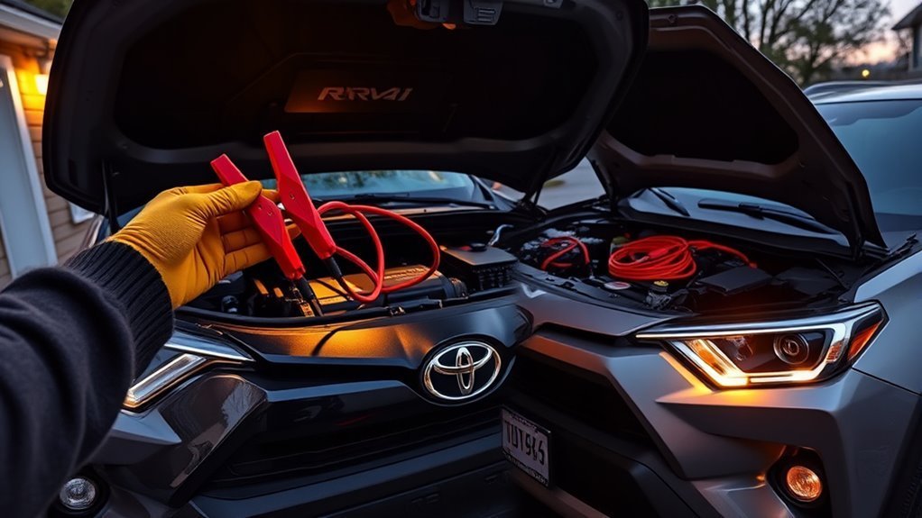 Jump-starting a Toyota RAV4 with safe positive and ground connections