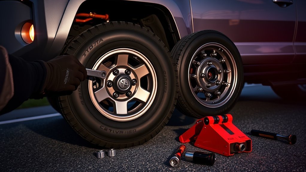 Toyota 4Runner Flat Tire Change: Step-by-Step Guide 3 Loosening lug nuts and lifting a Toyota 4Runner safely with a jack