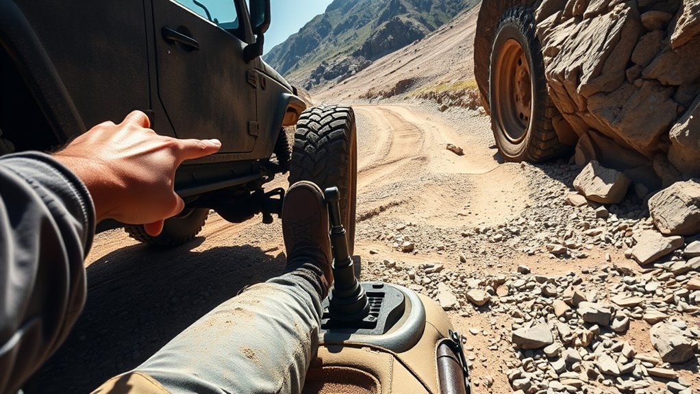 4WD vehicle using 4-Low on a steep off-road trail