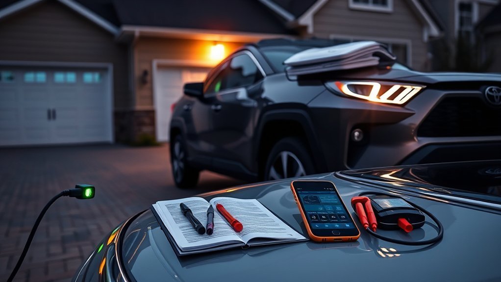 Preparing RAV4 Prime charging fault notes and warranty documents for a service visit