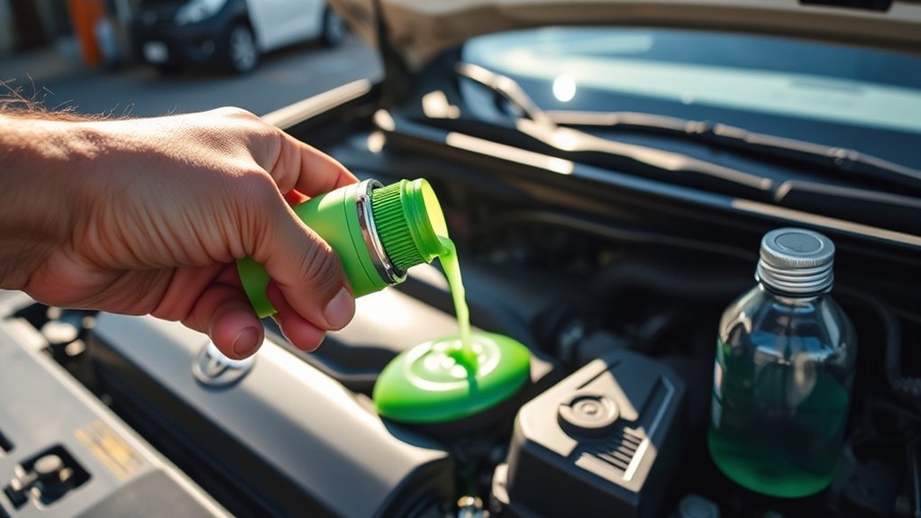 Toyota Camry Coolant Change: 2026 DIY Step-by-Step 3 Filling Toyota Camry radiator with the correct engine coolant using a funnel