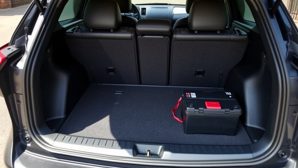RAV4 Hybrid 12-volt battery location in the right rear luggage compartment