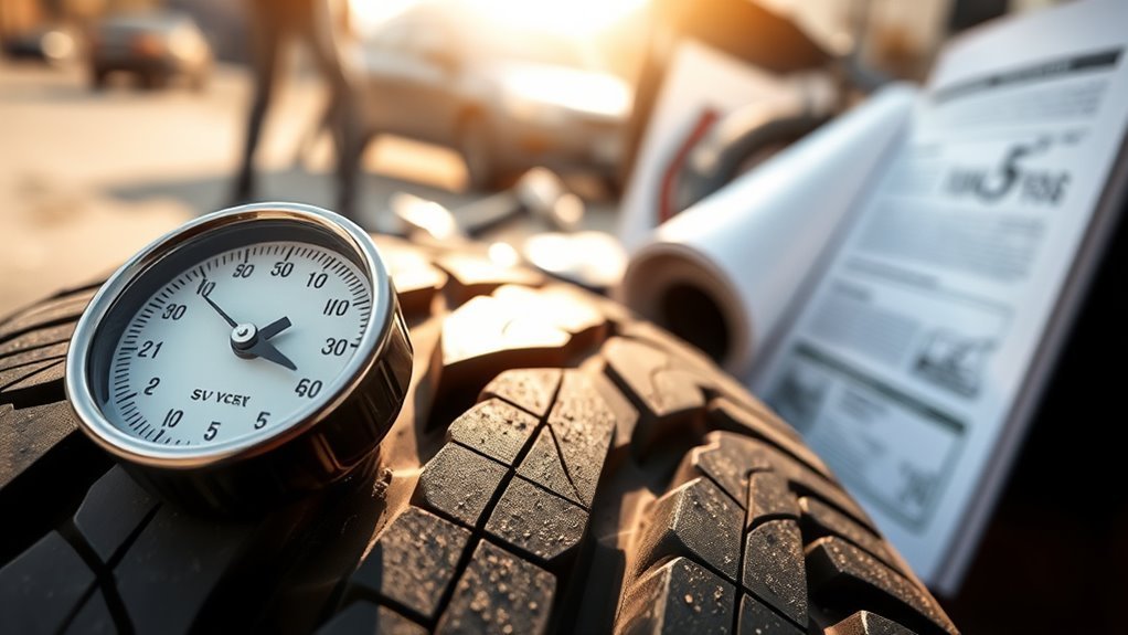 SUV tire pressure gauge showing recommended cold PSI
