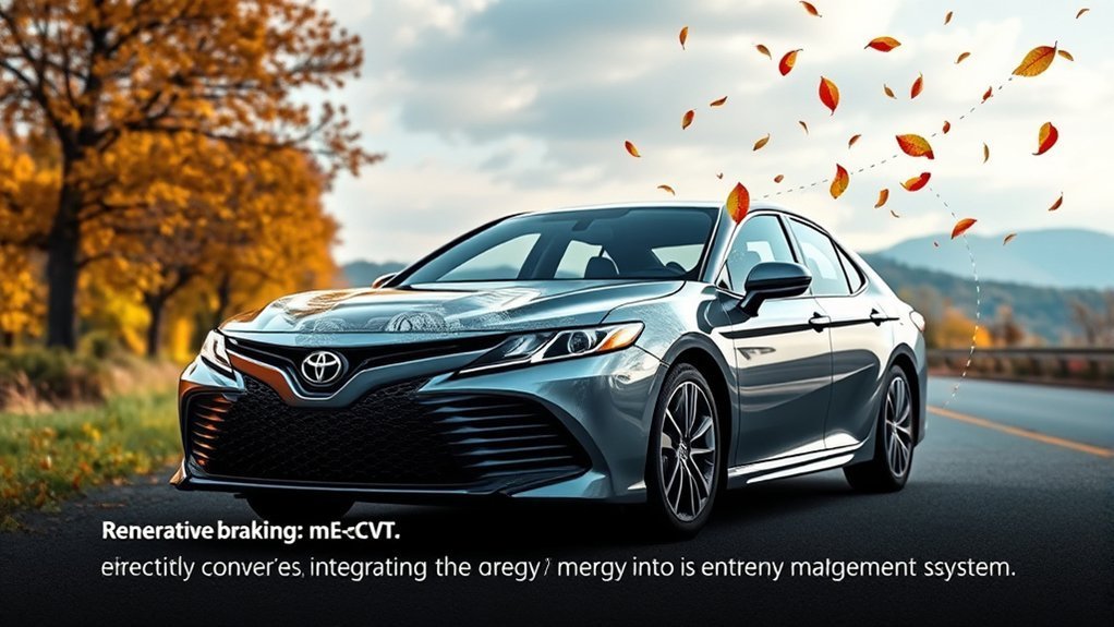 Regenerative braking in a Toyota Camry Hybrid converting braking energy into battery charge