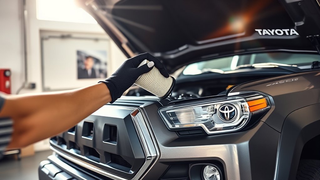 Toyota Tacoma oil filter maintenance with clean oil flow