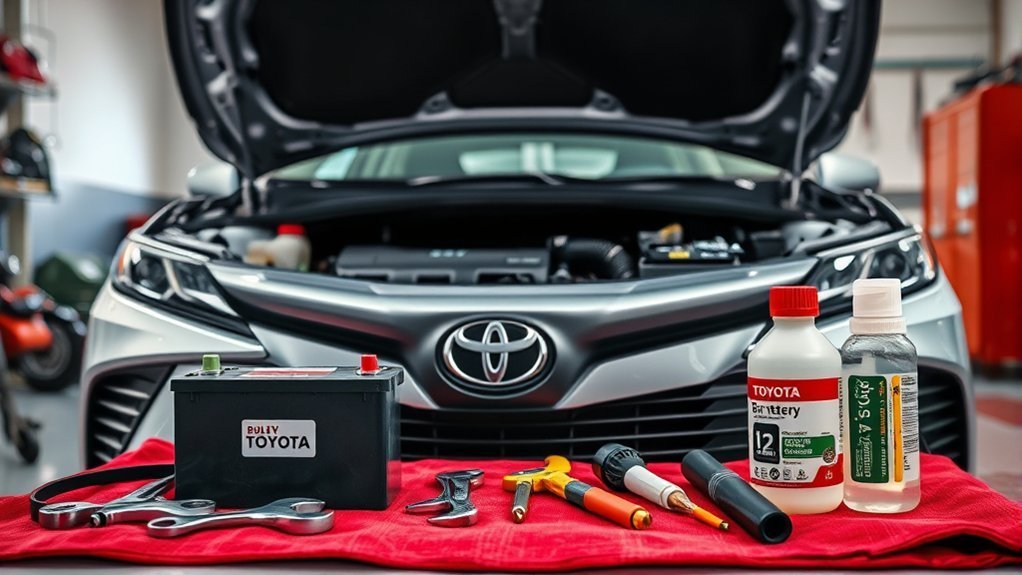 Toyota Camry 12V Battery Replacement: 2026 DIY Guide 2 Toyota Camry 12V battery replacement safety steps with gloves and tools