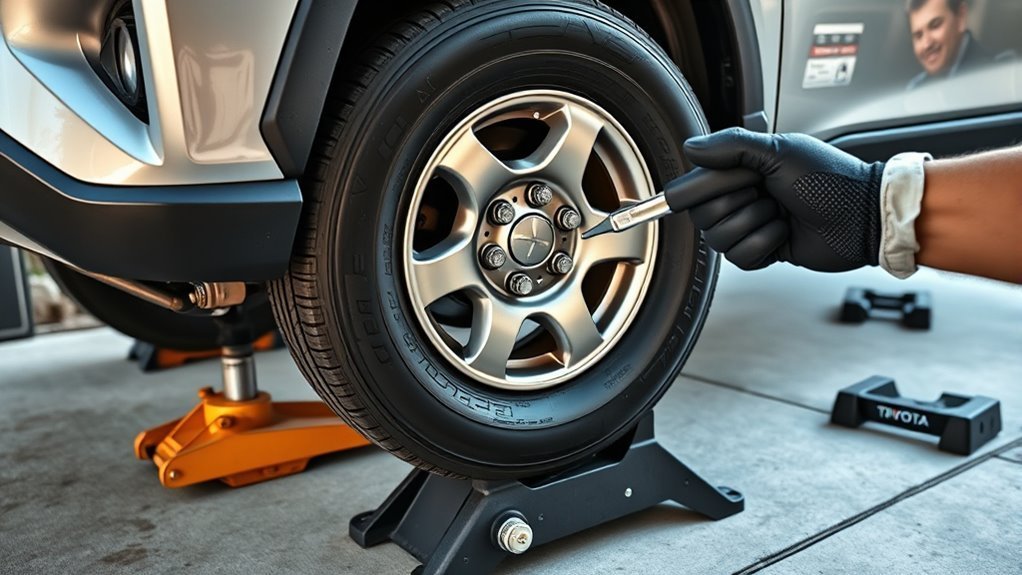 Safe Toyota RAV4 wheel installation checklist with jack stands and clean dry threads