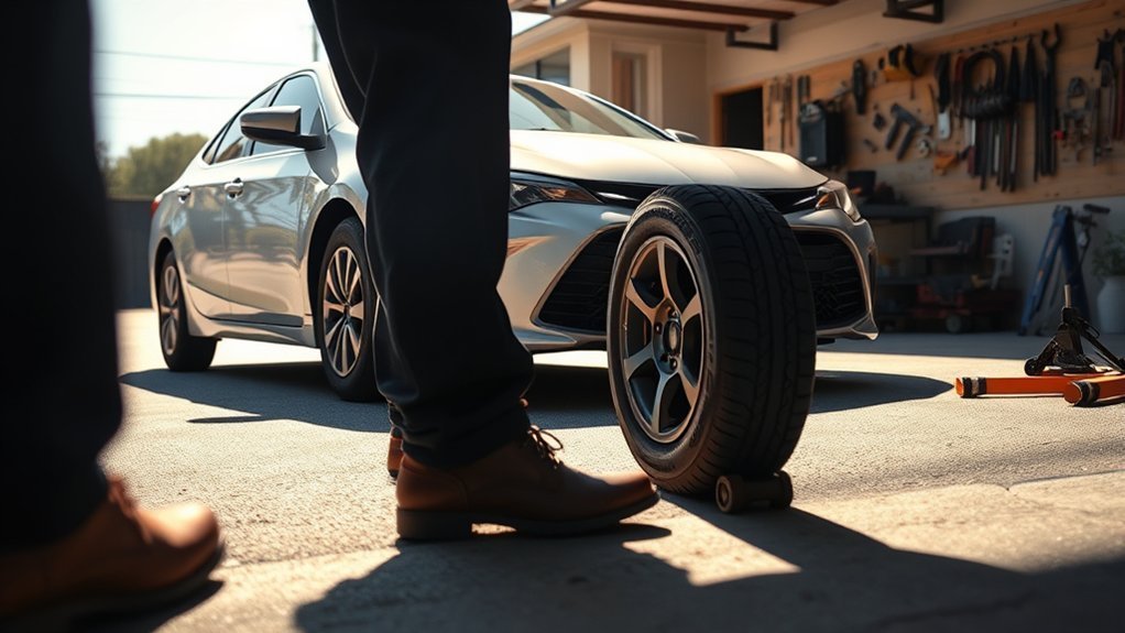 Technician inspecting a Toyota Camry for steering pull problems
