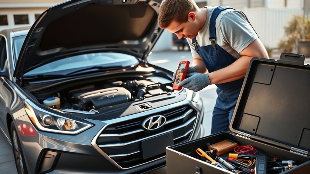 Hyundai Sonata starter problem warning signs including clicking, grinding, and no-crank symptoms