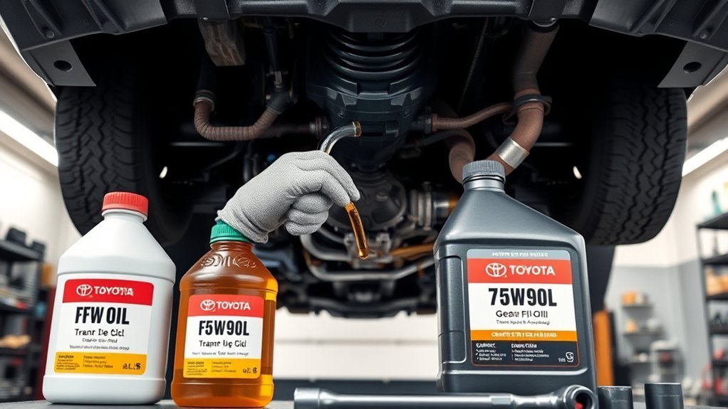 Toyota Tacoma transfer case fluid label showing 75W and GL-5 comparison