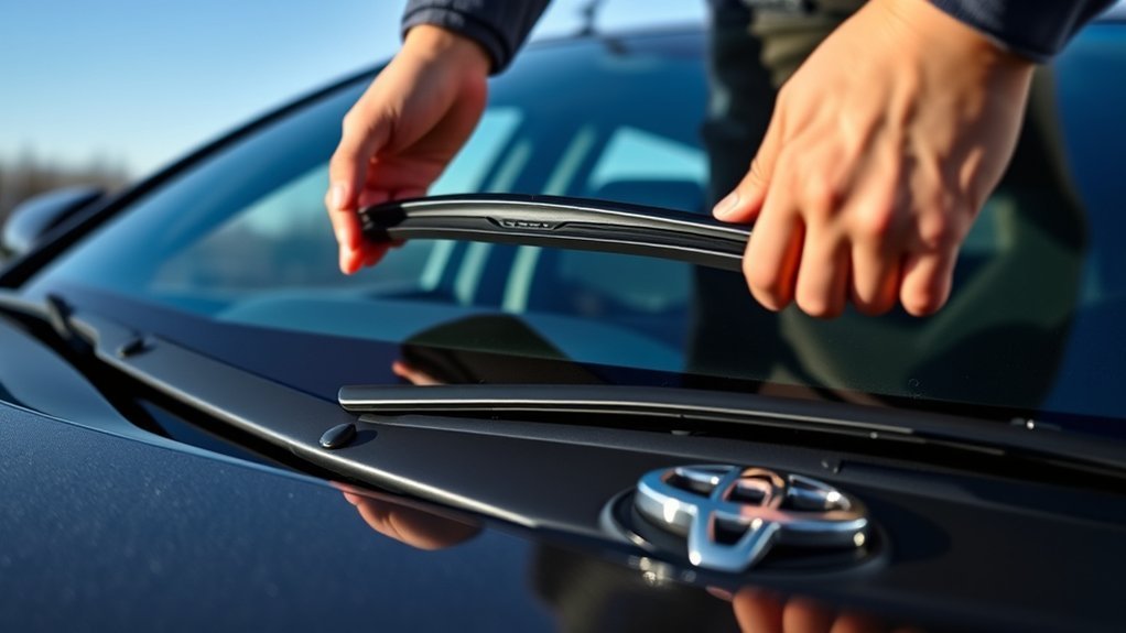 Testing new Toyota Camry windshield wiper blades with washer fluid